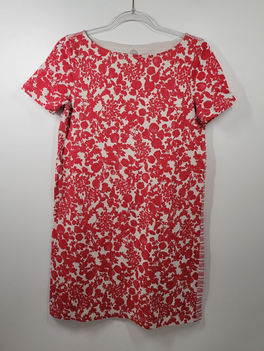 Tory Burch Elizabeth Red Floral Print Pima Cotton Tshirt Shift Dress Size Small
